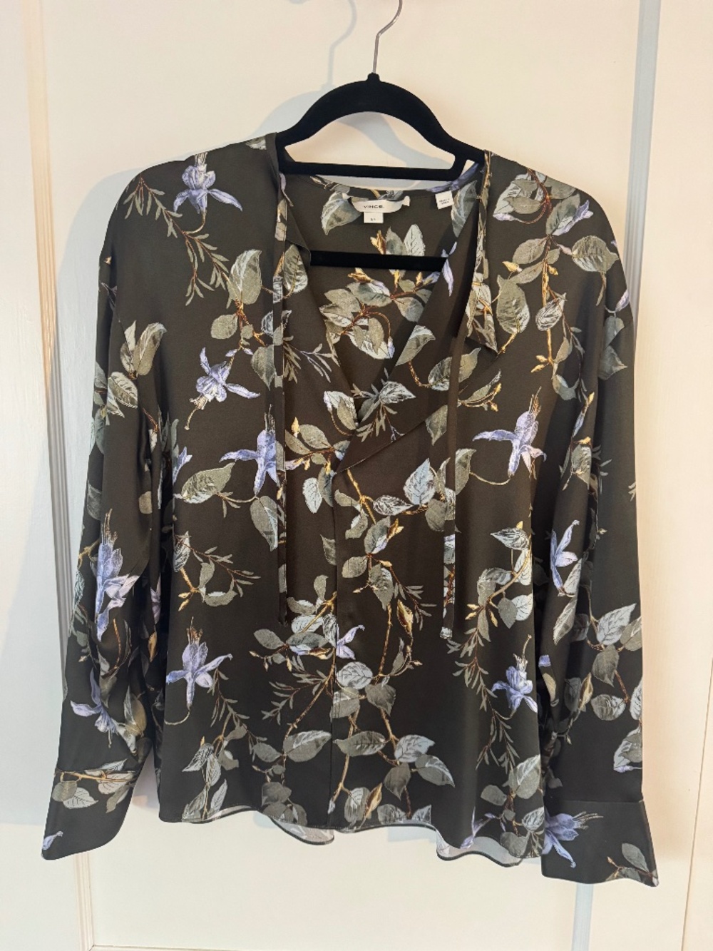 Vince Green Silk Floral Tie Blouse, Size S